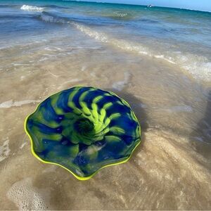 signed ANDREW J. LIBECKI art glass pedestal dish